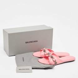 Balenciaga Pink Leather Le Cagole Flat Slides Size 38