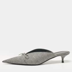 Pre Owned Balenciaga Black/White Check Fabric Bow Knife Mules Size 41