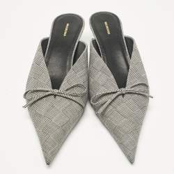 Pre Owned Balenciaga Black/White Check Fabric Bow Knife Mules Size 41