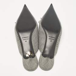 Pre Owned Balenciaga Black/White Check Fabric Bow Knife Mules Size 41