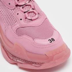 Balenciaga Pink Faux Leather and Mesh Triple S Clear Sole Low Top Sneakers Size 38