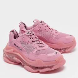 Balenciaga Pink Faux Leather and Mesh Triple S Clear Sole Low Top Sneakers Size 38