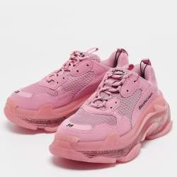 Balenciaga Pink Faux Leather and Mesh Triple S Clear Sole Low Top Sneakers Size 38