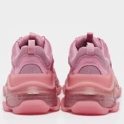 Balenciaga Pink Faux Leather and Mesh Triple S Clear Sole Low Top Sneakers Size 38