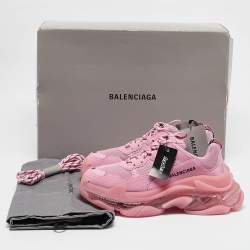 Balenciaga Pink Faux Leather and Mesh Triple S Clear Sole Low Top Sneakers Size 38