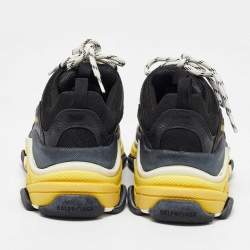 Balenciaga Black/Yellow Leather and Mesh Triple S Sneakers Size 37