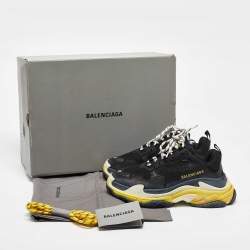 Balenciaga Black/Yellow Leather and Mesh Triple S Sneakers Size 37