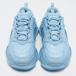 مملوكة مسبقًا Balenciaga Blue Faux Leather Allover Logo Triple S Sneakers Size 36