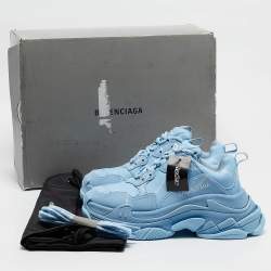 مملوكة مسبقًا Balenciaga Blue Faux Leather Allover Logo Triple S Sneakers Size 36