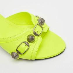 Balenciaga Neon Yellow Leather Le Cagole Studded Slide Sandals Size 37