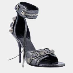 Balenciaga Grey Aged Leather Cagole Sandals EU 41