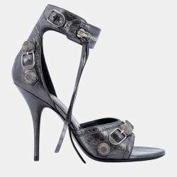 Balenciaga Grey Aged Leather Cagole Sandals EU 41