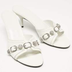 Balenciaga White Leather Le Cagole Slide Sandals Size 40