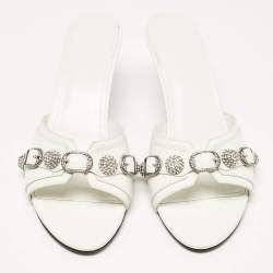 Balenciaga White Leather Le Cagole Slide Sandals Size 40