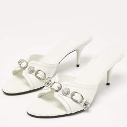 Balenciaga White Leather Le Cagole Slide Sandals Size 40