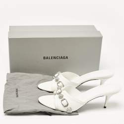 Balenciaga White Leather Le Cagole Slide Sandals Size 40