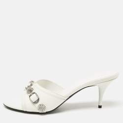 Balenciaga White Leather Le Cagole Slide Sandals Size 40