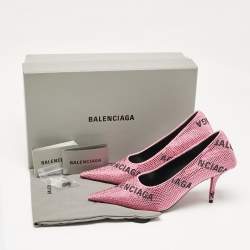 Balenciaga Pink Suede Crystal Embellished Square Knife Pumps Size 36