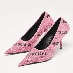Balenciaga Pink Suede Crystal Embellished Square Knife Pumps Size 36