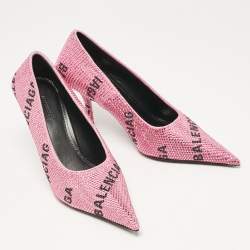 Balenciaga Pink Suede Crystal Embellished Square Knife Pumps Size 36
