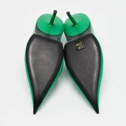 Pre Owned Balenciaga Green Leather Essex Pointed Toe Pumps Size 38