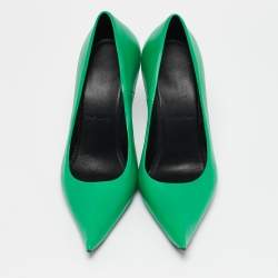 Pre Owned Balenciaga Green Leather Essex Pointed Toe Pumps Size 38