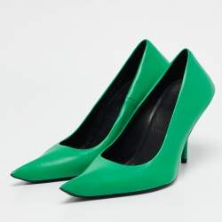 Pre Owned Balenciaga Green Leather Essex Pointed Toe Pumps Size 38