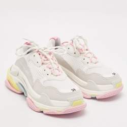 Balenciaga White Faux Leather and Mesh Triple S Low Top Sneakers Size 38