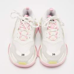 Balenciaga White Faux Leather and Mesh Triple S Low Top Sneakers Size 38