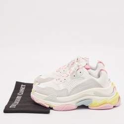 Balenciaga White Faux Leather and Mesh Triple S Low Top Sneakers Size 38