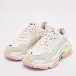 Balenciaga White Faux Leather and Mesh Triple S Low Top Sneakers Size 38