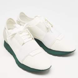 Balenciaga White Mesh and Leather Race Runner Sneakers Size 39