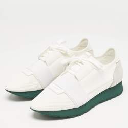 Balenciaga White Mesh and Leather Race Runner Sneakers Size 39
