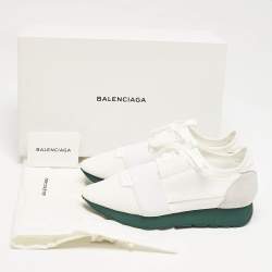 Balenciaga White Mesh and Leather Race Runner Sneakers Size 39