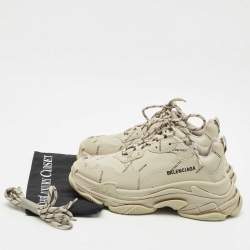 Balenciaga Grey Faux Leather Allover Logo Triple S Sneakers Size 41
