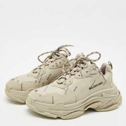 Balenciaga Grey Faux Leather Allover Logo Triple S Sneakers Size 41