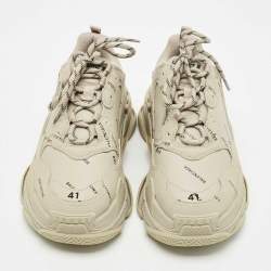 Balenciaga Grey Faux Leather Allover Logo Triple S Sneakers Size 41