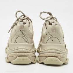 Balenciaga Grey Faux Leather Allover Logo Triple S Sneakers Size 41