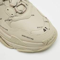 Balenciaga Grey Faux Leather Allover Logo Triple S Sneakers Size 41