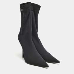 Pre Owned Balenciaga Black  Stretch  Fabric Knife Ankle Socks Boots Size 39.5