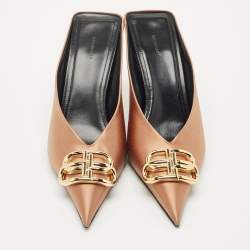 Balenciaga Gold Satin BB Knife Pointed Toe Mules Size 39