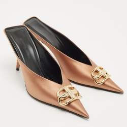 Balenciaga Gold Satin BB Knife Pointed Toe Mules Size 39