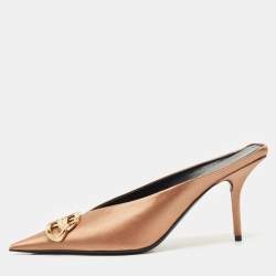 Balenciaga Gold Satin BB Knife Pointed Toe Mules Size 39