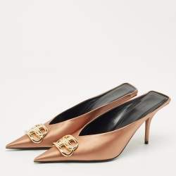 Balenciaga Gold Satin BB Knife Pointed Toe Mules Size 39