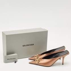 Balenciaga Gold Satin BB Knife Pointed Toe Mules Size 39
