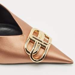 Balenciaga Gold Satin BB Knife Pointed Toe Mules Size 39