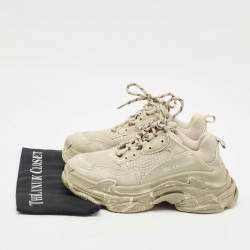 Pre Owned Balenciaga Beige Faux Leather and Mesh Faded Triple S Sneakers Size 38