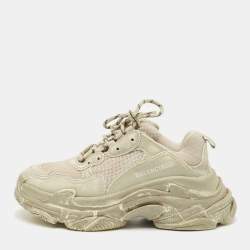 Pre Owned Balenciaga Beige Faux Leather and Mesh Faded Triple S Sneakers Size 38
