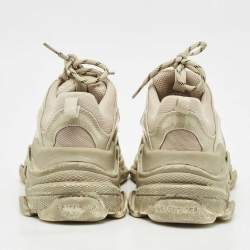 Pre Owned Balenciaga Beige Faux Leather and Mesh Faded Triple S Sneakers Size 38