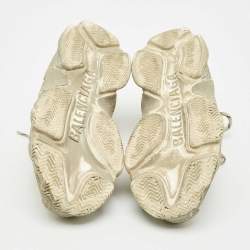 Pre Owned Balenciaga Beige Faux Leather and Mesh Faded Triple S Sneakers Size 38